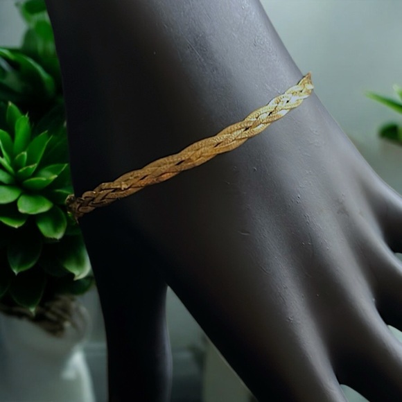 Classic Woven Gold Herringbone Tri-Strand Bracelet - Picture 8 of 16